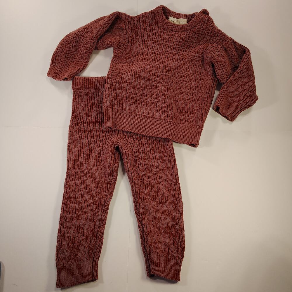 Jessica Simpson Baby Girl 18M Pink Cable Knit Sweater Pants Set Cottagecore